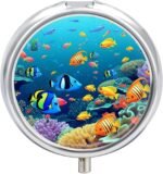 Pill Box Portable Sea Fishes Pill Organizer Travel Pill Case for Pocket Or Purse Medicine Pill Container with Mirror 3 Compartments Daily Medicine Organizer - Image 2