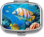Pill Box Portable Tropical Sea Fish Pill Organizer Travel Pill Case for Pocket Or Purse Medicine Pill Container with Mirror 2 Compartments Daily Medicine Organizer - Image 2