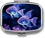 Pill Box with Mirror 2 Compartment Portable Two Blue Fish Pill Organizer for Pocket Or Purse Travel Medicine Pill Case Weekly Medicine Pill Container Holder for Daily Meds - Image 2