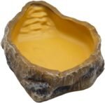 Reptile Water Dish,Resin Reptile Rock Food Feeder Bowl, Water and Food Bowl,Terrarium Decor for Leopard Gecko, Lizard,Spider,Turtle,Scorpion, Chameleon,Hermit Crabs (M, Yellow) - Image 2