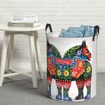 Runner Swedish Dala Horse Folk Laundry Basket for Clothes, Freestanding Waterproof Laundry Hamper for Blanket, Collapsible Tall Clothes Hamper with Handles, Clothes Storage Basket for Toys Medium - Image 2