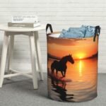 Sunsets Lake Horses Laundry Basket for Clothes, Freestanding Waterproof Laundry Hamper for Blanket, Collapsible Tall Clothes Hamper with Handles, Clothes Storage Basket for Toys Small - Image 2