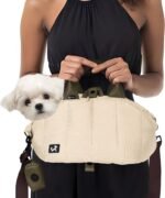 Sytopia Dog Purse Carriers for Small Dogs up to 10 Lbs, Waterproof Cat Puppy Carrier Soft-Sided Portable for Traveling with Adjustable Safety Leashs, Dog Travel Bag, Cream Beige - Image 2