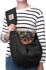 Tomkas Small Dog Sling Carrier - Adjustable Strap & Zip Pocket - Suitable for Puppies (Black) - Image 2