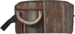 Travel Toiletry Bag for Women Men Leather Makeup Bag Large Portable Travel Organizer Rustic Horseshoe Barn Wooden Cosmetic Bag with Hanging Hook Travel Bathroom Bag Zipper Pouch Purse - Image 2