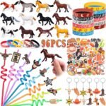 Western Cowboy Party Favors Rodeo Birthday Supplies for Kids Miniature Horse Toys Straw Silicone Bracelet Keychain Sticker Filler Goodie Bag Stuffers, Cowboy Western Party Favors Supplies - Image 2
