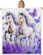 White Horse Fleece Blanket,Lavender Flowers Throw Blanket,Butterfly Soft Microfiber Fuzzy Blanket for Home Room Decor,Western Cowboy Blanket for Bedroom Living Room,Baby 30X40,White Purple - Image 2