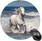 White Horse Running on The Sea Mousepad Round MouseMat for Laptop Small Gaming Mice Pad with Non-Slip Rubber Base Customized Design MicePad Waterproof MiceMat Desk Accessories - Image 2