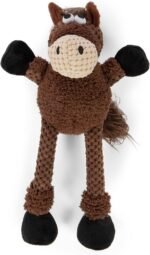 goDog Checkers Skinny Horse Squeaky Plush Dog Toy, Chew Guard Technology - Brown, Small - Image 2