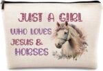 kdqua Horse Gifts for Girls Horses Makeup Bag, Just a Girl Who Loves Horses, Funny Gifts for Horse Lovers women, Cowgirl Equestrian Gifts Linen Cosmetic Bag Zipper Pouch Travel Toiletry Bag - Image 2