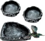 3 Pack Reptile Water Dish Food Bowl, Reptile Feeding Terrarium Bowls for Bearded Dragon Lizard Frog Gecko Tortoise Hermit Crab Snail (Black) - Image 2