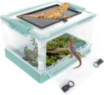 PINVNBY Plastic Reptile Feeding Box with Wheels,Reptiles breeding Enclosure Cages Transparent Amphibians Habitat Terrarium Tank Portable Transport Container for Lizard,Bearded Dragon(Blue) - Image 2