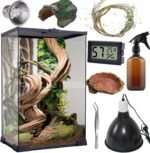 SARUFO Reptile Terrarium (9Pieces) 8 * 8 * 12 Amphibian Vertical Habitat Tank Starter Kit, Suitable for Small Reptiles such as Geckos, Snakes, Lizards, Chameleons, Serpents(8 * 8 * 12 inchs) - Image 2