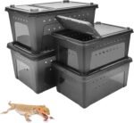 VCEPJH 4 Pcs Reptile Breeding Box Plastic Feeding Box Transparent Transport Container Portable Snake Enclosure Scorpion Lizard Gecko Insect Tarantula Frog Tortoise Spider Habitat Cage (Black) - Image 2