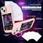 Display Phone Case for iPhone 15 | Built-in Camera Stand | Includes 5 TCG/Photo Display Top Loaders & Sleeves | Compatible with Topps, Pokémon, Baseball, Basketball, Soccer Cards & Photos (Pink) - Image 3