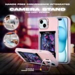 Display Phone Case for iPhone 15 | Built-in Camera Stand | Includes 5 TCG/Photo Display Top Loaders & Sleeves | Compatible with Topps, Pokémon, Baseball, Basketball, Soccer Cards & Photos (Pink) - Image 4