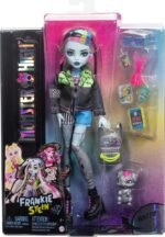 Monster High Frankie Stein Doll in Denim Jacket & Shorts, Includes Pet Dog Watzie & Accessories Like a Backpack, Snack & Notebook - Image 7