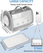 Gray Large Portable Travel Small Animal Carrier - Breathable Hangbag for Hamster, Guinea Pig, Bearded Dragon, Rabbit, Turtle, Squirrel - Image 3