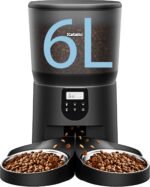 Automatic Cat Feeders for 2 Cats, 6L/25cup Automatic Cat Food Dispenser with 2 Stainless Pet Bowls,10s Meal Call Timer Setting 30 Portions 6 Meals Per Day, Timed Pet Feeder for Cat Dog Indoor Dry Food - Image 2