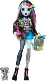 Monster High Frankie Stein Doll in Denim Jacket & Shorts, Includes Pet Dog Watzie & Accessories Like a Backpack, Snack & Notebook - Image 2