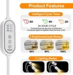 Reptile Heat Lamp, Dual Head UVA/UVB Reptile Light with Cycle Timer, Dimmable Basking Light for Turtle Tortoise Lizard Snake Bearded Dragon and More, 4 Bulbs (2PCS 25W + 2PCS 50W) Included - Image 4