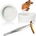 2Pcs Mini Reptile Food Dish Bowls Worm Water Dish Feeder Lizard Gecko Ceramic Pet Bowls with Tongs for Tortoise Lizard Bearded Dragon Frog Leopard Gecko Snake Chameleon(Small, 1.93Inch) - Image 2