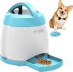 PETGEEK Automatic Dog Treat Dispenser, Interactive Pet Toy Food Dispensing for IQ Training, Dog Food Dispenser with Button Remote Push, Dual Power Supply for Indoor Outdoor Use, Blue - Image 2