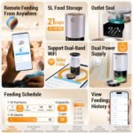 5L Automatic Cat Feeder with Sealed Outlet: 5G WiFi Automatic Dog Feeder with APP Control, Auto Cat Food Dispenser with Voice Recording for Pets, Detachable for Easy Clean - 21 Cup - Image 3