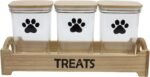Geyecete dog treat container for Countertop pet treat container with 3 Jars dog treat jars For Puppy Airtight Wooden Dog Treat Storage With wood Lids - Image 2
