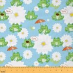 Frog Fabric by The Yard, Cartoon Frog Upholstery Fabric, Botanical Flower Decorative Fabric, Floral Reptile Animal Upholstery and Home Accents for Quilting Sewing, Green Blue, 1 Yard - Image 2