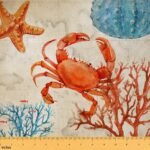 Marine Life Fabric by The Yard, Red Crab Reptile Upholstery Fabric for Quilting, Ocean Beach Decorative Fabric, Coastal Sea Animal Outdoor Fabric, Mediterranean Style Quilt Fabric, 3 Yards, Red - Image 2